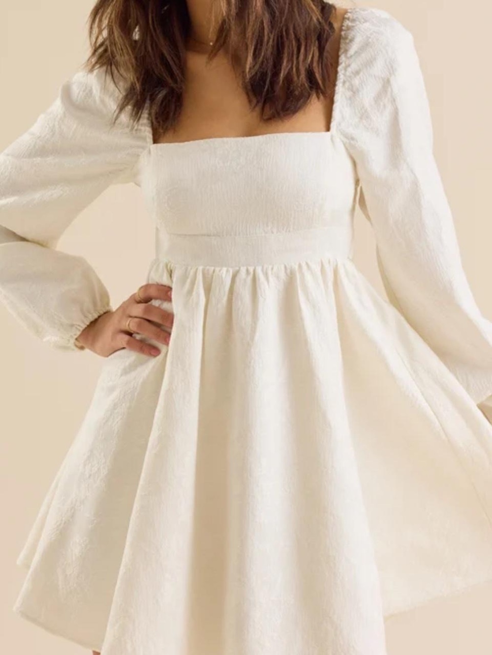 Altar'd State Cream Square-Neck Long-Sleeve Mini Dress - Grad Dress